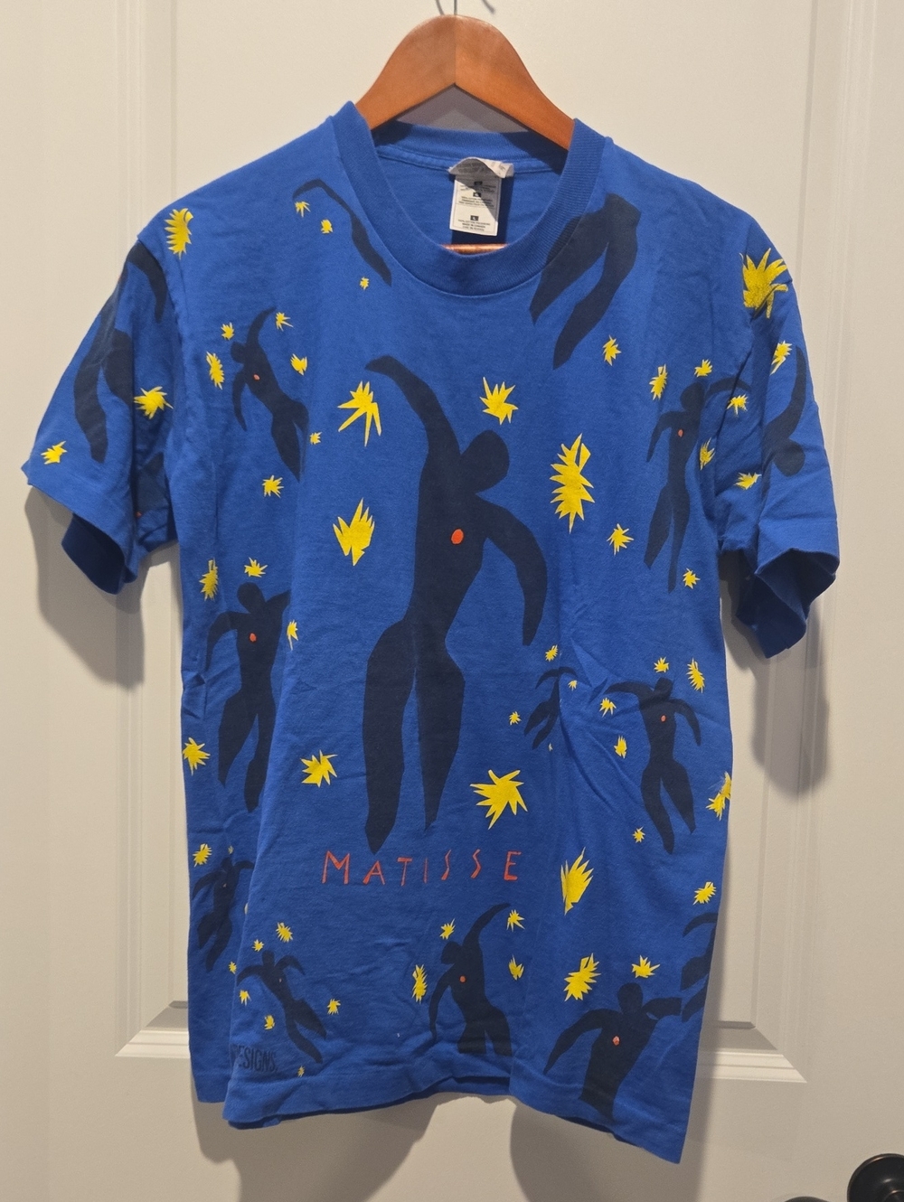 Matisse Bright Blue Graphic Tee with Yellow & Navy Motifs